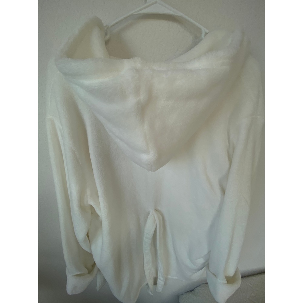 Gap Kids White Fleece Hooded Bathrobe Size 14 Recycled Polyester Tie Waist Robe - Picture 13 of 16